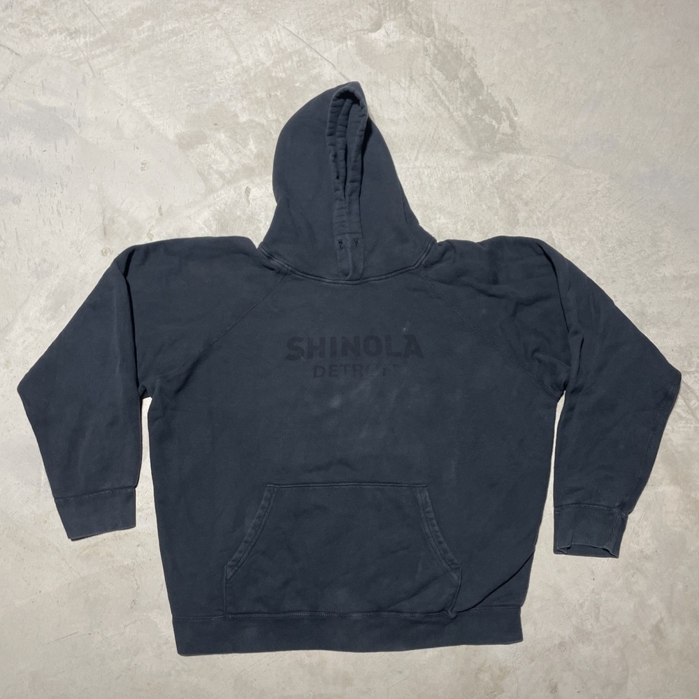 Shinola Detroit Unisex Gym Workout Pullover Hoodie Size XL Spell Out Faded